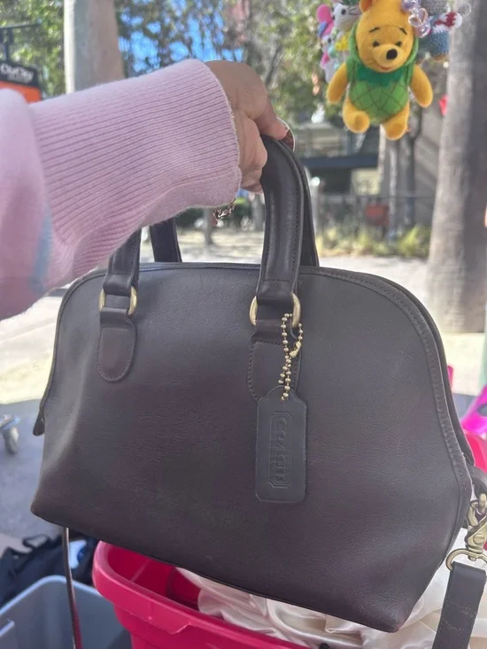 Coach Dark Brown Satchel with Gold Charm Chain - Picture 2 of 7